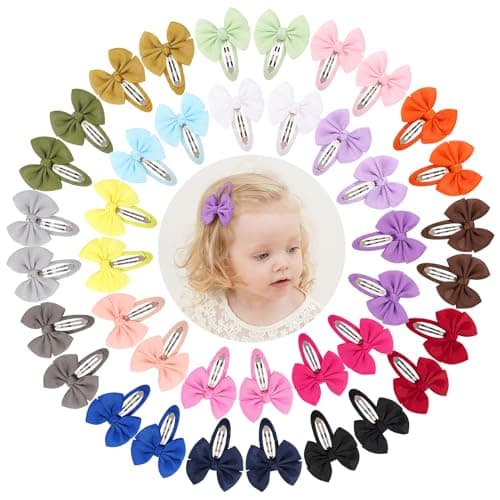 40PCS Snap Hair Bows Clips with Grosgrain Ribbon for Girls 2 Inch Hair Accessories for Kids and Teens