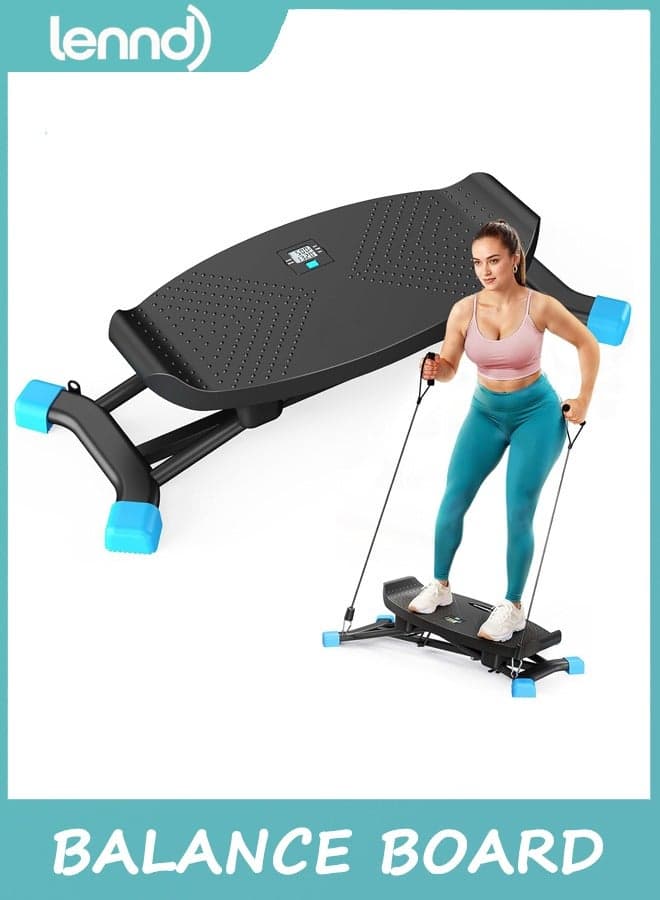 Balance Board with Resistance Bands, Portable Ski Balancing Machine Featuring LCD Monitor,136kg Capacity Waist twister Balance Trainer for Full Body Workout