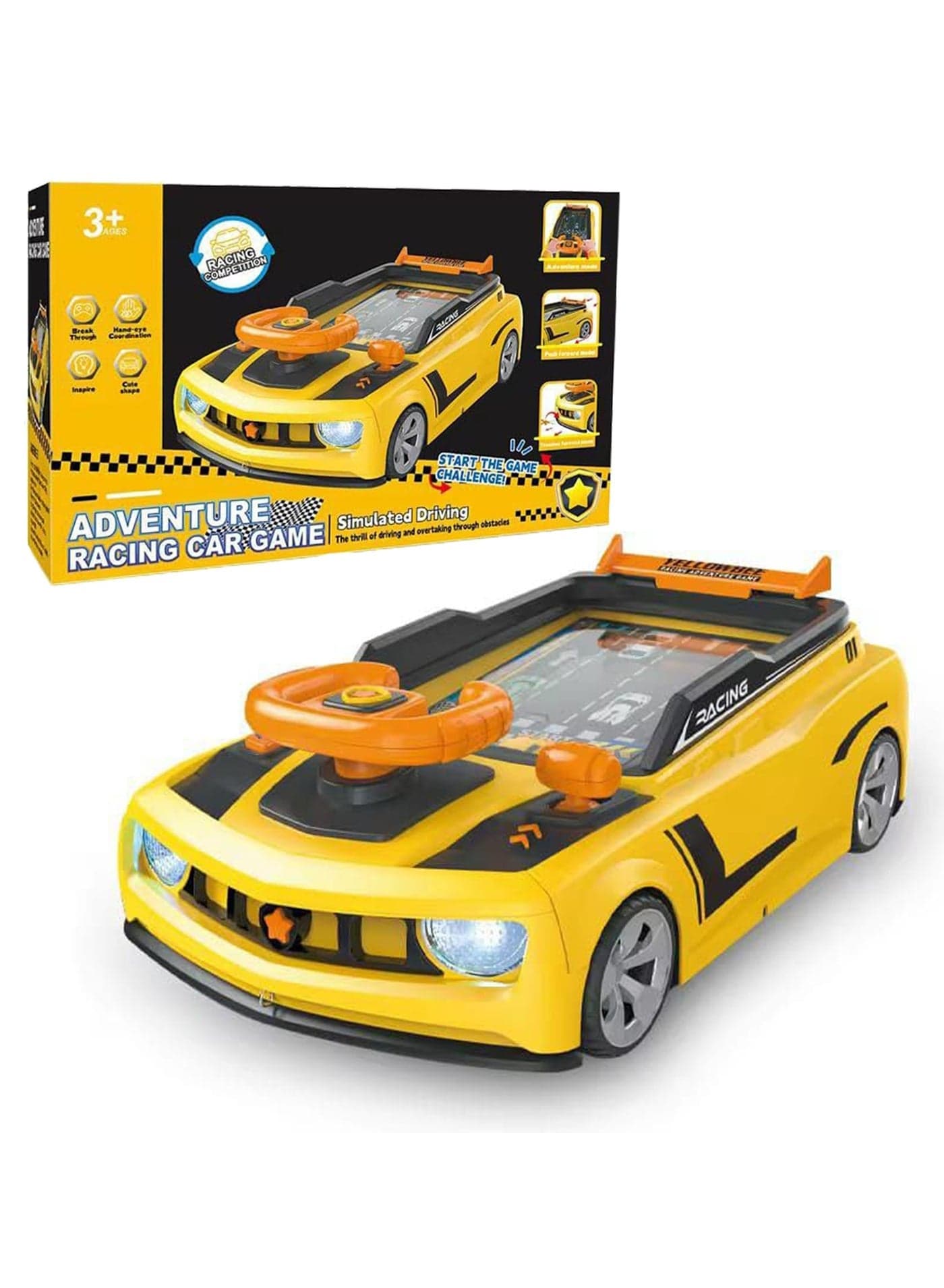 Steering Wheel Toy for Toddlers Car Game – Electronic Pretend Driving Controller with Sound & Lights | Interactive Car Seat Travel Toy for Kids 3+ Years | Co-Pilot Racing Game with Suction Base | Educational Montessori Gift for Boys & Girls (Yellow)