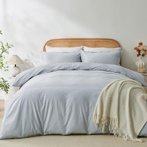 OAITE 100% Washed Cotton Duvet Cover King Size Soft Breathable Durable Bedding with Zipper Closure & 8 Corner Ties- 3 Pieces Plain Simple Duvet Cover Set,2 Pillow Shams,1 Duvet Cover(104"x90")