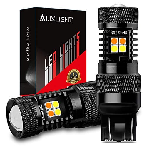 AUXLIGHT 7443 7443LL 7444NA T20 Switchback LED Bulbs 16SMD Chipsets Parking Lights/Daytime Running Lights/DRL and Turn Signal Lights with Projector replacement, White/Amber (Pack of 2)