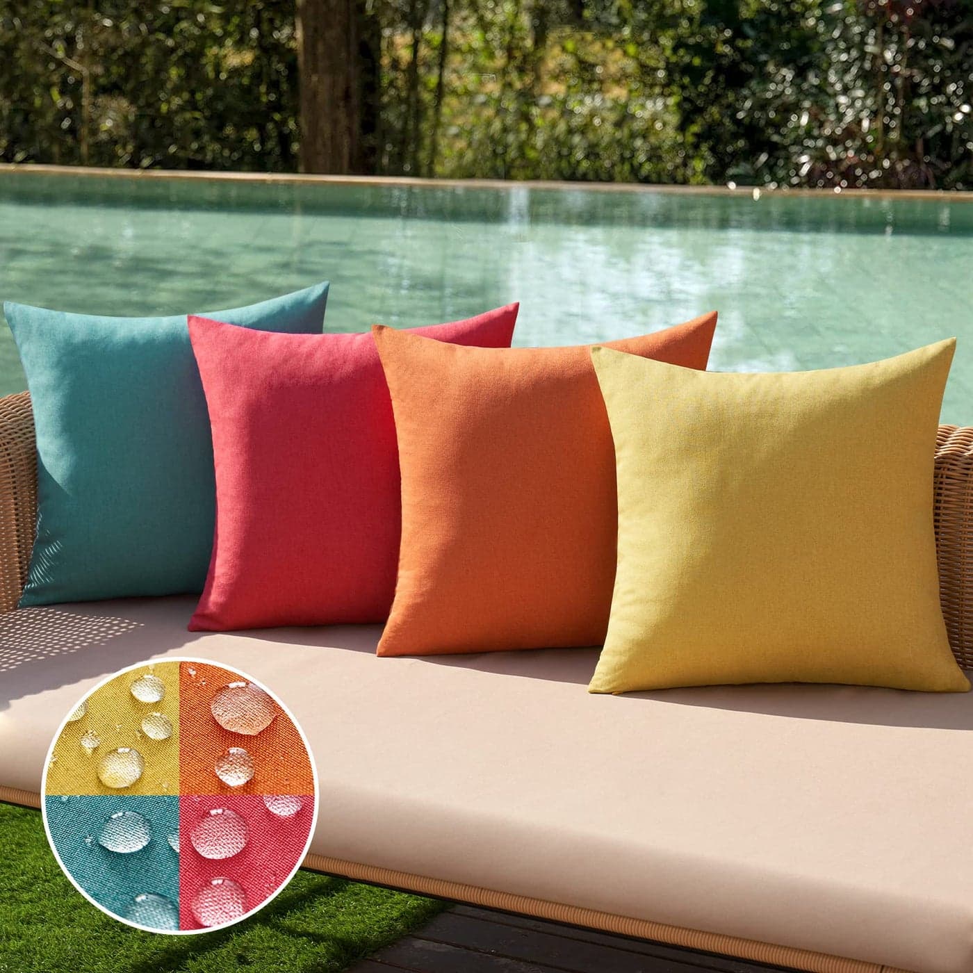 MIULEE Pack of 4 Decorative Outdoor Throw Pillow Covers Linen Waterproof Pillow Covers Farmhouse Cushion Cases for Patio Garden Tent Balcony Couch Sofa18x18 inch RedTurquoise