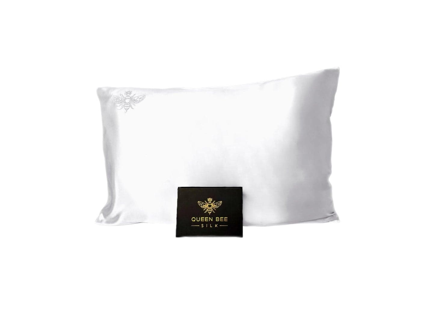 QUEEN BEE SILK Silk Pillowcase for Hair and Skin 22 Momme Mulberry Silk Charmeuse Weave Envelope Closure Standard Size White