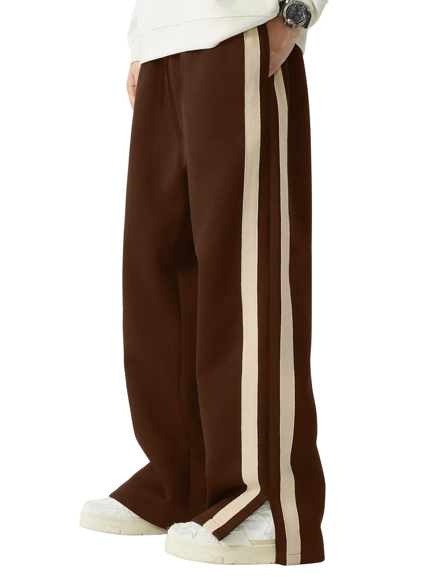 Maniac Mens Colorblock Side Tap Brown and Beige Color Baggy Fit Pant