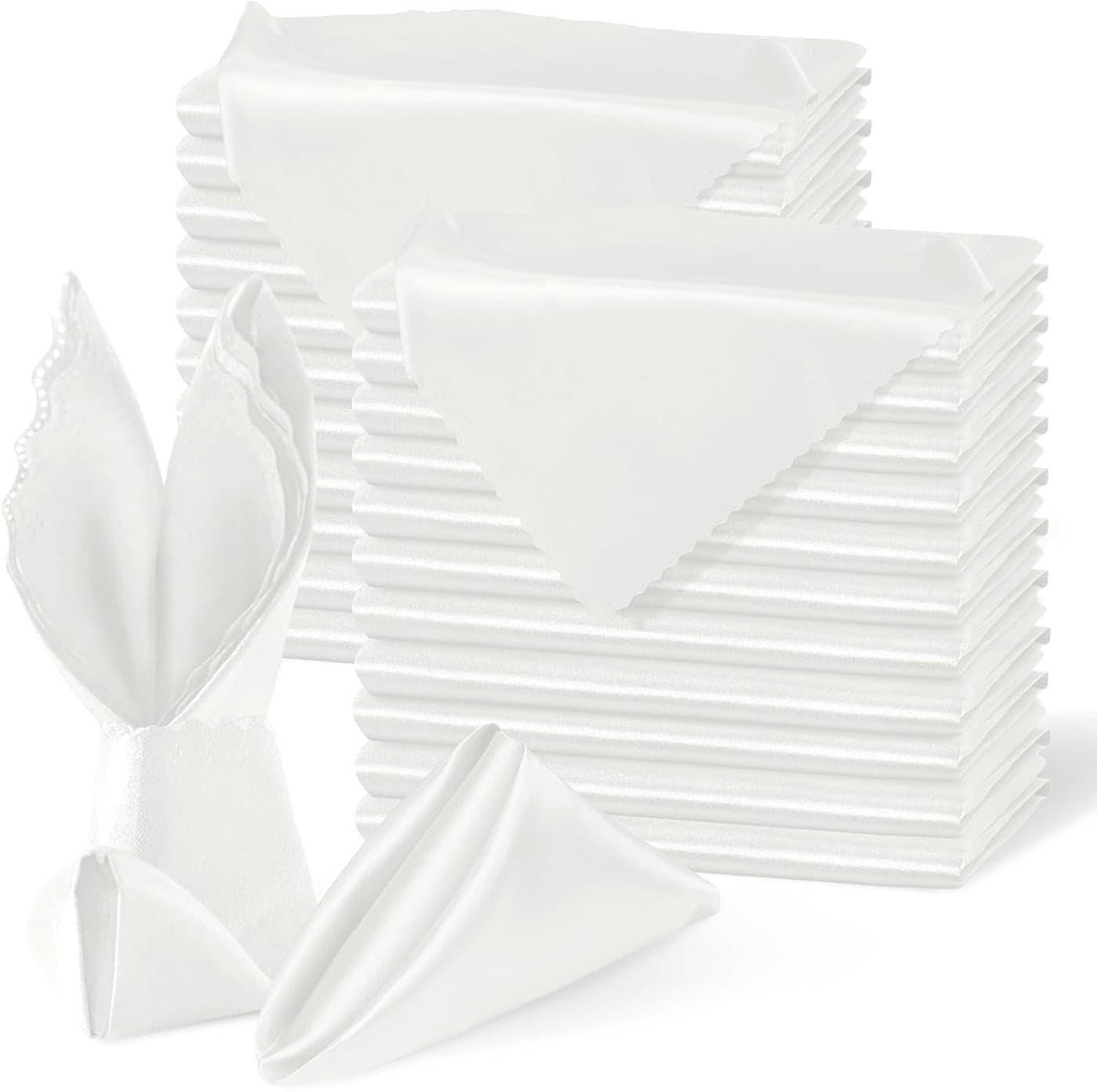 Homiest 100 Pack White Satin Napkins 17x17 Inches Scalloped Square Dinner Napkins for Wedding Restaurant Banquet Party
