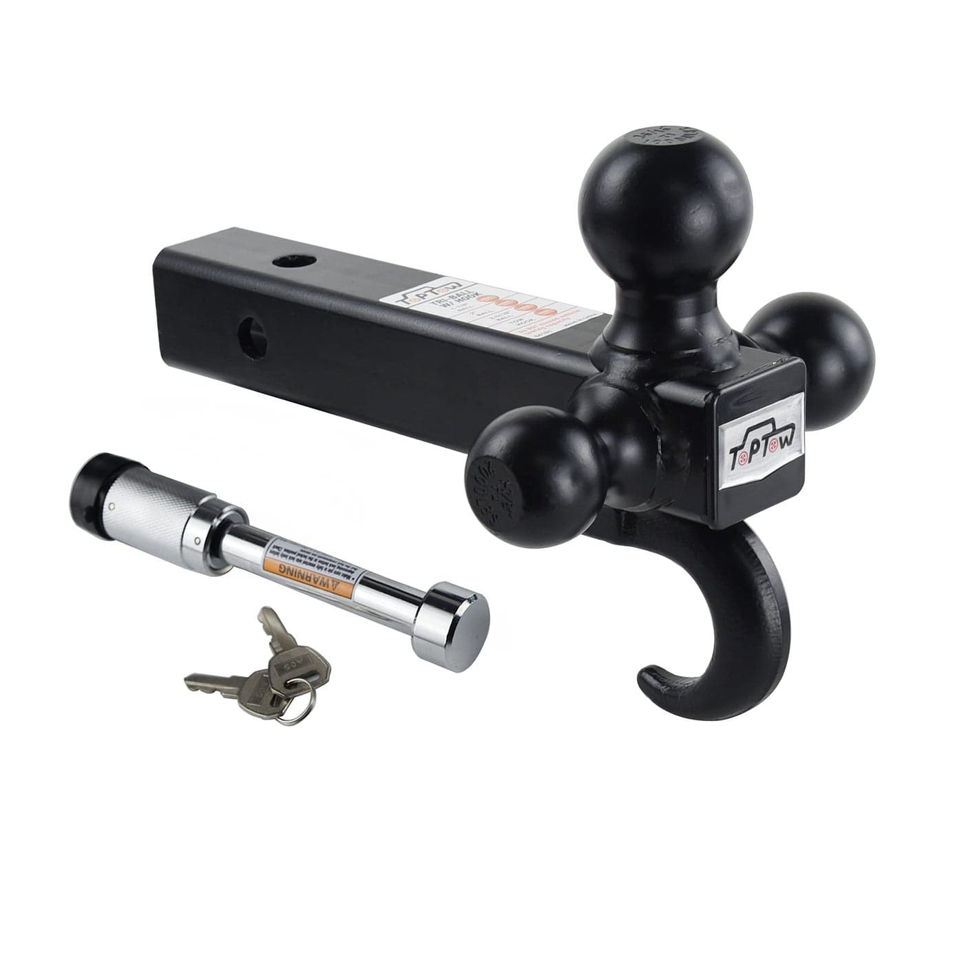 TOPTOW Trailer Hitch TriBall Mount with Hook Black Balls with Lock Fits for 2 inch Receiver