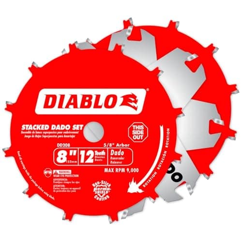 Diablo Carbide Stacked Dado Saw Blade Set - 2 Blades, 2 Wing Chippers, Shims and Carrying Case - 8" Diameter, 12 Teeth, 5/8" Arbor, -5� Hook Angle, 9000 Max RPM - DD208H