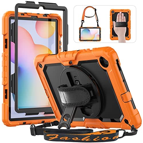 HXCASEAC Case for Samsung Galaxy Tab S6 Lite 10.4 inch, Protective with Screen Protector/Hand Strap/S Pen Holder, Shockproof S6 Lite Tablet Case 2024/2022/2020 SM-P610 SM-P613 SM-P620 - Orange