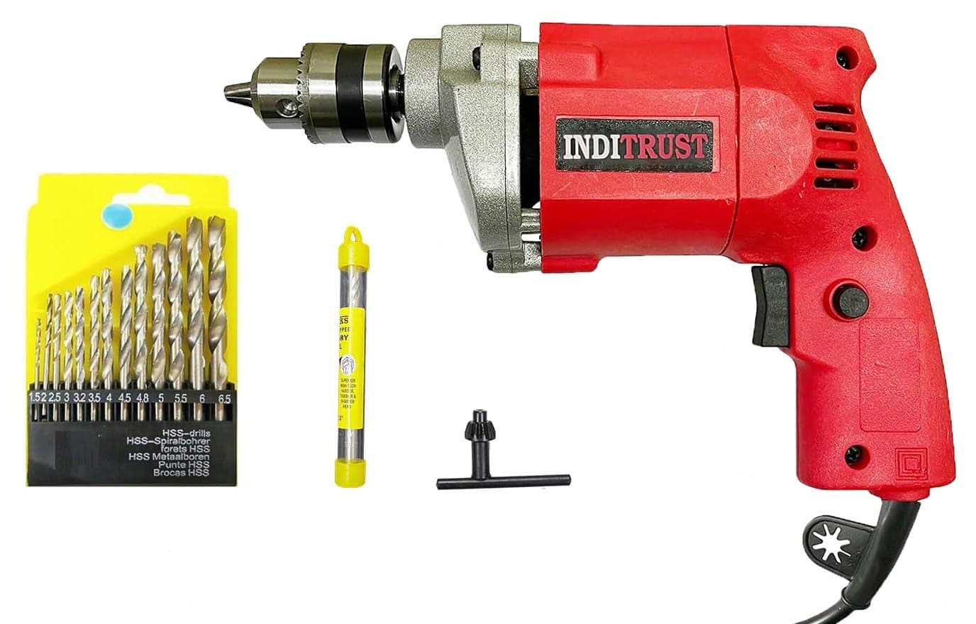 Inditrust 10mm Electric Drill Machine (RED) with 6-Months Warranty,13pcs HSS Drill Bits and 1 Masonry Bit