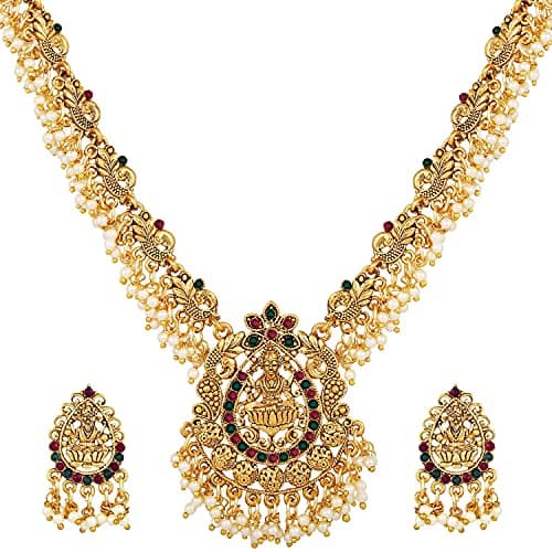 Shining Diva Fashion Latest Temple Design Pearl Necklace Set for Women Traditional Gold Plated Jewellery Set for Women (sd10584s)