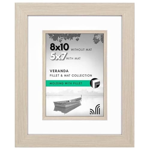 Americanflat 8x10 Picture Frame with Decorative Inner Mat Accent - Displays 5x7 Photos with Mat or 8x10 Without - Veranda Collection - Driftwood Statement Frame with Shatter-Resistant Glass