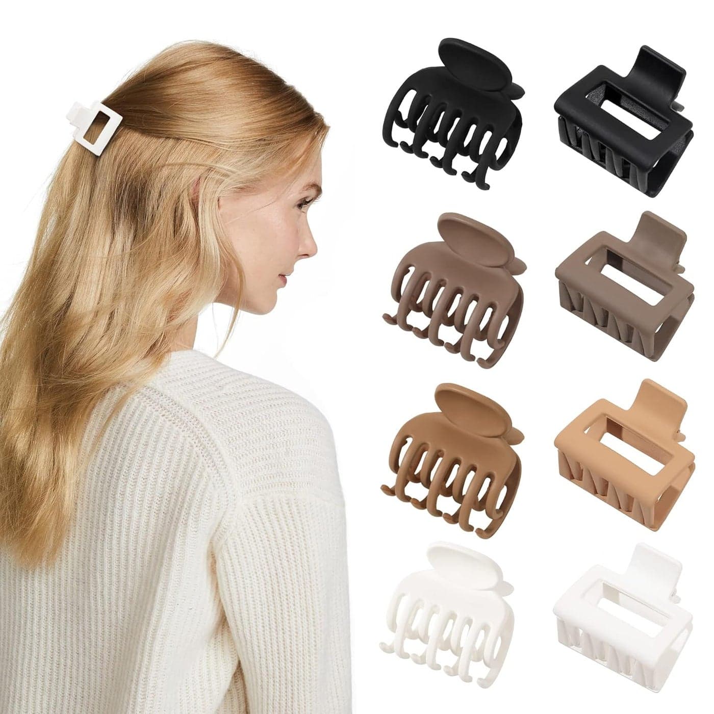 Small Matte Claw Clips Set for Women and Girls 4 Double Row Teeth Clips for Thin Hair 4 Medium Square Mini Clips for Long or Short Hair Hair Accessories