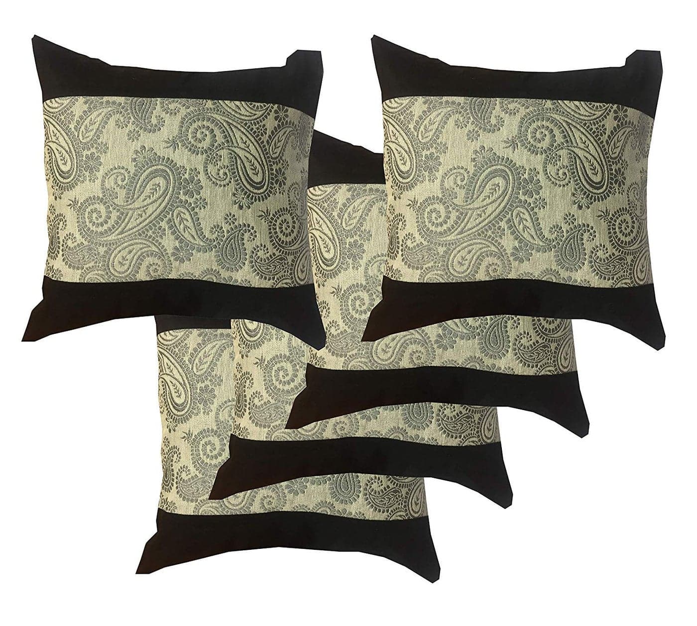 Vireo-Plain Black with Grey Colour Paisley Pattern - Throw Pillow/Cushion Covers Set 16x16 inchs Set of 5 pcs