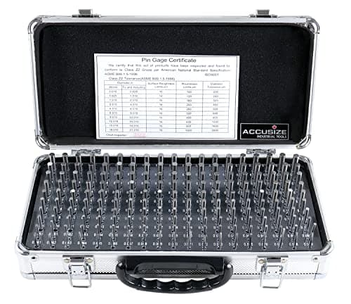 Accusize Industrial Tools - 190 Pc Precision Minus Class ZZ Pin Gauge Set, 0.061" to 0.250", 2" Length, Heat Treated, 60-62 RC, with Aluminum Case, M1(-) A