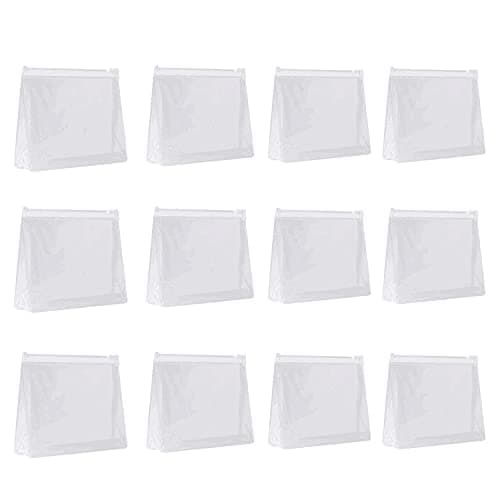JIAKAI 12pcs Mini Small PVC Transparent Plastic Cosmetic Organizer Bag Pouch With Zipper Closure for Vacation Travel, Bathroom and Organizing Makeup Bag