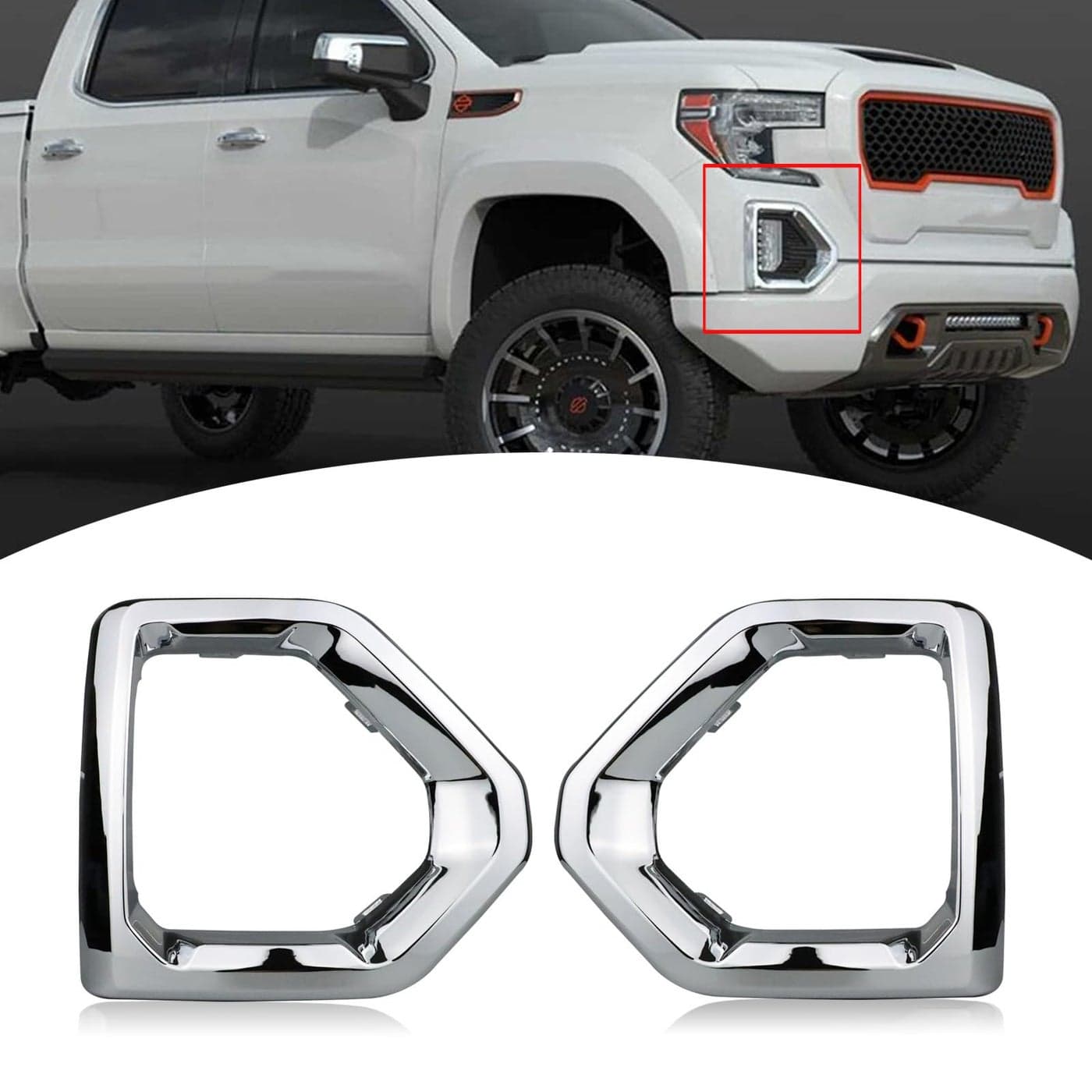 BINQIGOO 1 Pair Front Fog Light Bezel Cover Exterior Trim Replacement Compatible with GMC Sierra 1500 4Door 20192021 Denali SLT AT4 Front Bumper Frame Chrome