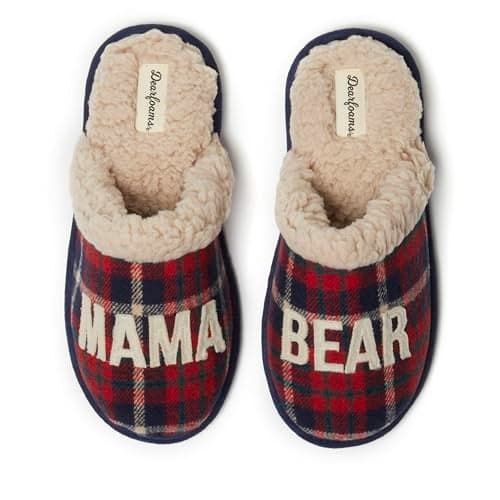 Dearfoams Gifts for Women Matching Christmas Holiday Mama Bear Slipper, Peacoat, 5-6
