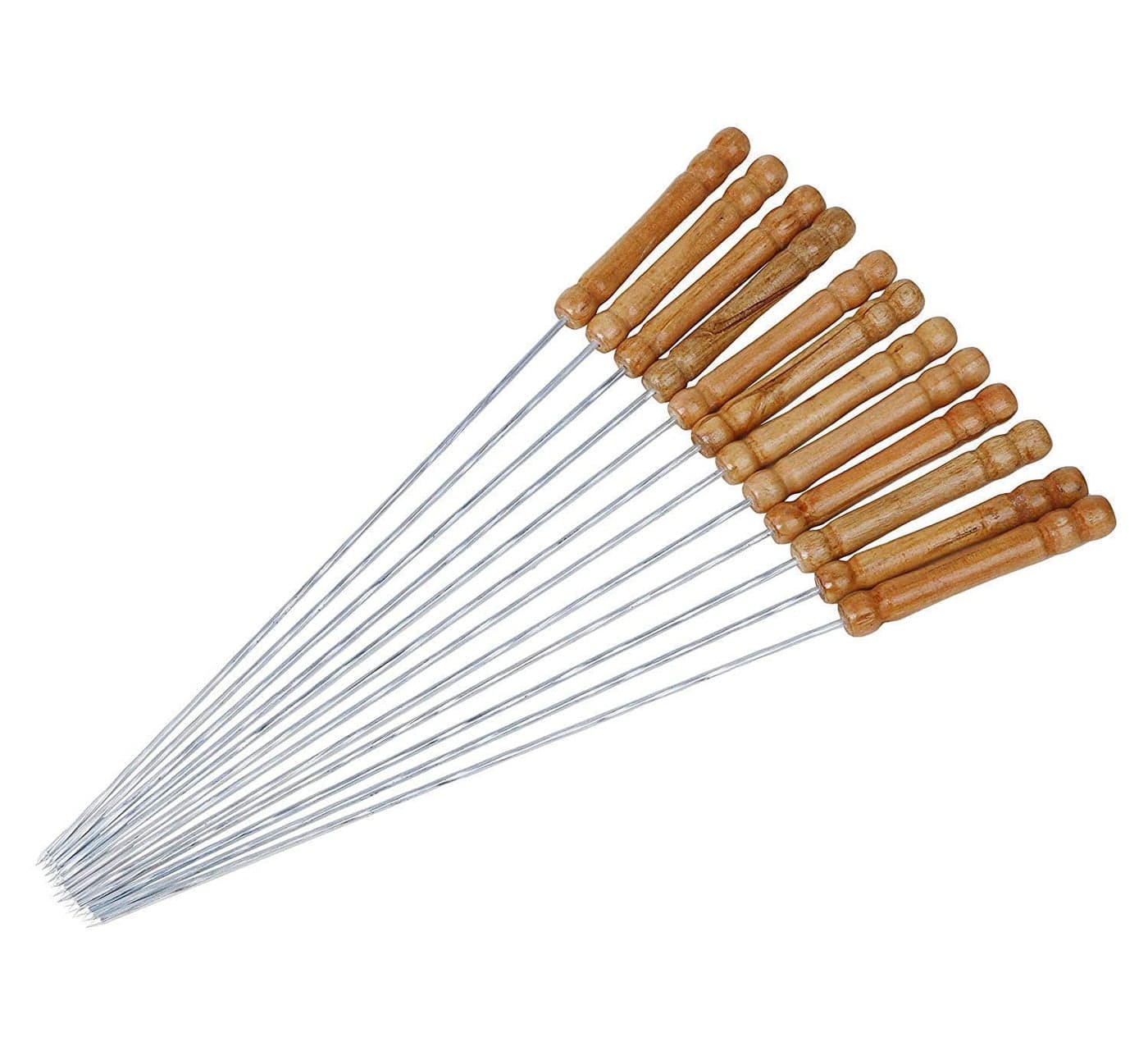 Harions 12 Inch Portable Stainless Steel Barbeque Skewers Set, Reusable BBQ Sticks with Wooden Handle, Metal Grilling Skewers for Outdoor Tandoor and Grill Cooking (12Pcs)