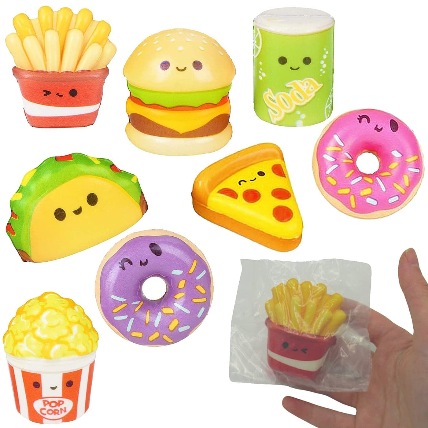 4E's Novelty Fast Food Squishy Toys for Kids Bulk - Slow Rising (Individually Wrapped) Small Foam Squishies 1.5-2.25" - Valentines Day Gifts for Kids Classroom Birthday Party Favors - Pack of 24