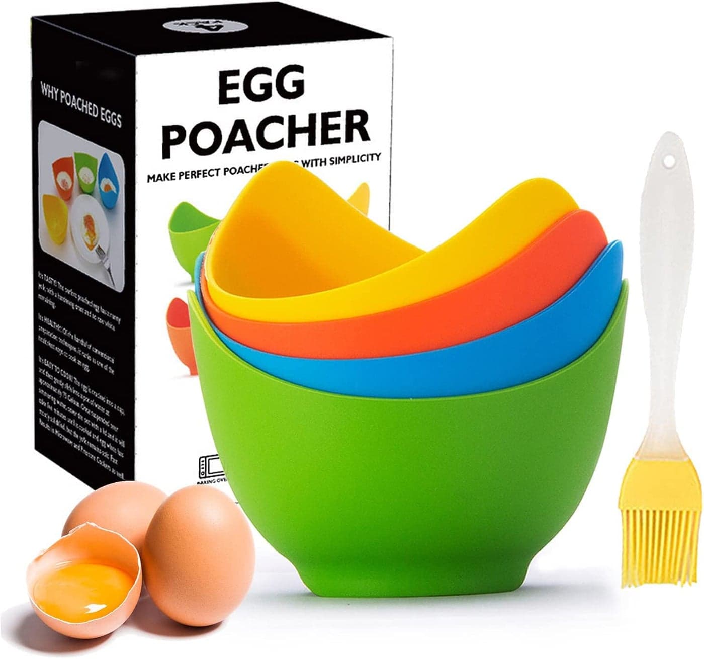 P-Plus International Silicone Egg Poaching Cups Microwave Egg Poacher Cups Silicone Poached Egg Cooker 4Cups