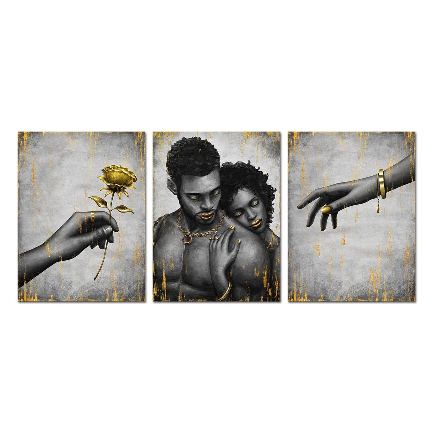 WELMECO African American Black Woman and Man Canvas Wall Art Sweet Love Couple Picure Giclee Prints Gallery Wrapped Artwork Ready to Hang for Living Room Bedroom Decoration