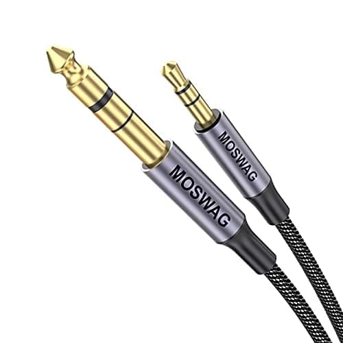 MOSWAG 6.35mm to 3.5mm Headphone Cable,1/4 to 1/8 Headphone Adapter TRS Stereo Audio Alloy Housing and Nylon Braid Compatible with Guitar,Piano,Amplifiers,Mixing Console
