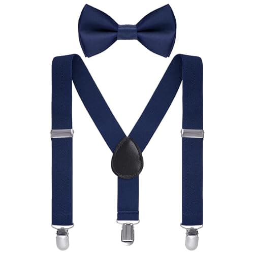 Kids Suspenders Bow Tie Sets Classic Solid Color Toddler Suspenders for Kids Wedding Party (Solid, Navy Blue, kids)
