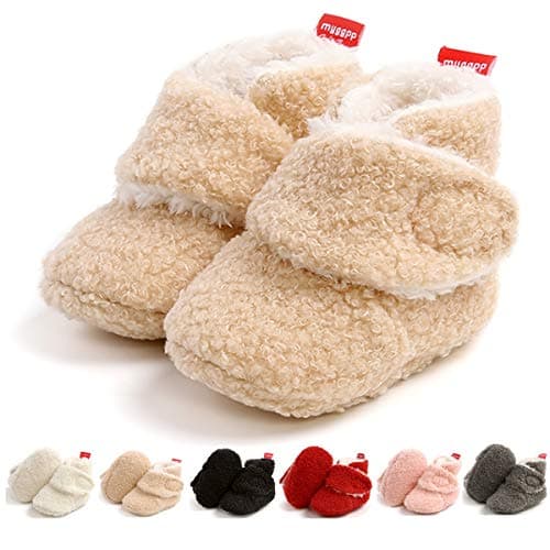 Ohwawadi Infant Baby Slippers Boys Girls Cozy Fleece Booties Soft Sole Winter Baby Sock Shoes Newborn Crib Shoes First Walkers Warm Footwear