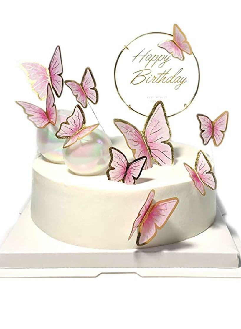 KASTWAVE 11 pieces Pink Gold Butterfly Cake Toppers Happy Birthday Metal Decorations Party Mixed Colour for Wedding Baby Shower Wall