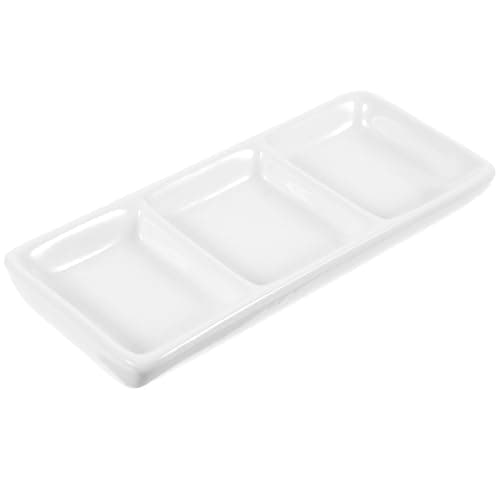 Healeved 2Pcs Ceramic Divided Serving Platter - 3 Compartment Appetizer Serving Tray for Sauces Relish & Dips 5.9X2.6 Inch