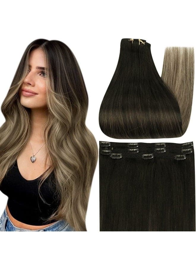Black Roots Hair Extensions Human Hair Clip in Remy Hair Extensions Balayage Color 3Pcs 60 Grams Ombre Brown With Honey Blonde Straight Hair Clip ins