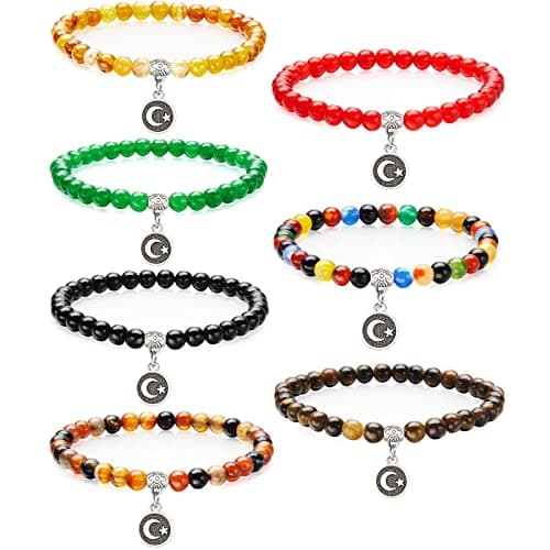 Jadive 7 Pcs Islamic Tasbih Prayer Beads Muslim Bracelets 33 Bead 6mm Round Bead Misbaha and Tasbih Bracelet Muslim Rosary Jewelry for Women Islam Gifts Eid Gifts(Fresh Style)