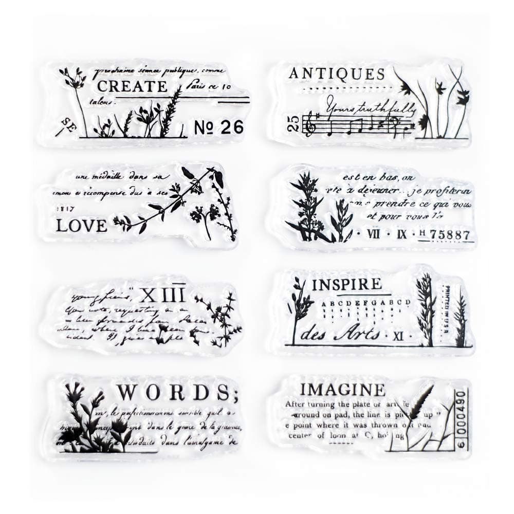 Floral Words Small Clear Stamps 4x4 inch by Wintertime Crafts for Scrapbooking and Art Journals Vintage Inspirational Stamps
