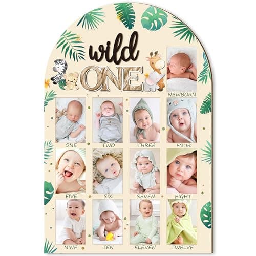 R HORSE My First Year Photo Frame Board Fits 2 x 3 Inch Photo 3D Wild One Birthday Decoration Jungle Themed Baby First Year Picture Frame 12 Months Milestone Display Wood Board Nursery Decor Gift for Boy Girl