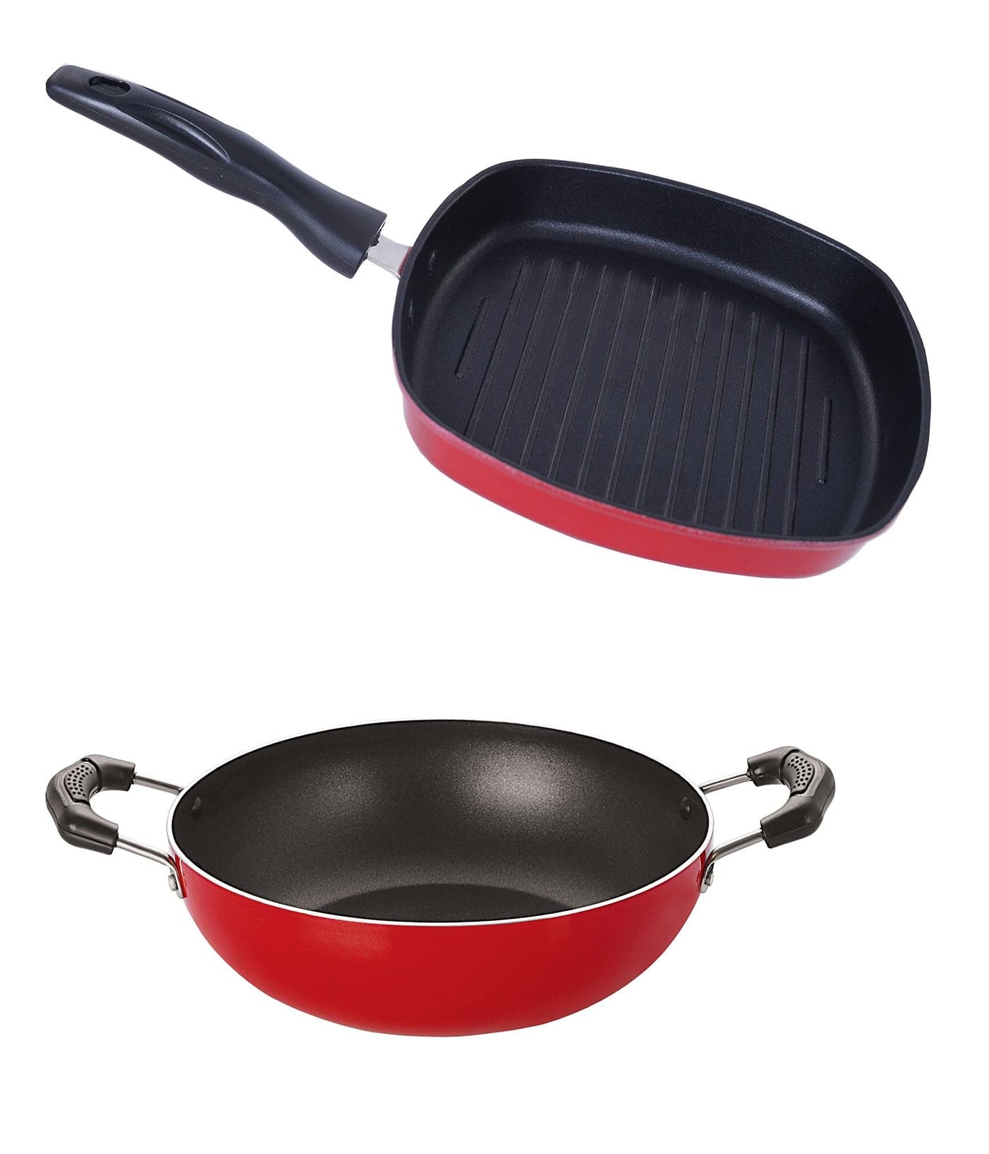 Nirlon Non-Stick Aluminium Heat Resistance Kadhai and Grill Pan Combo Set, 2.6mm_KD11_GP(22.5)