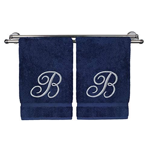 BC BARE COTTON Monogrammed Hand Towel, Navy, 16 x 30 Inches - Set of 2, 100% Turkish Cotton, Extra Absorbent, Soft Terry Finish, Personalized Gift