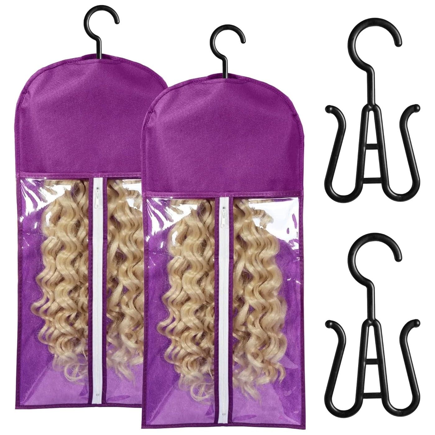 URTOPER 2PCS DustProof Wig Bag Holder with Hanger Stand for Multiple Wigs Waterproof Purpling Purple