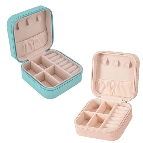 Shining Diva Fashion 2 Pcs Combo Jewellery Organisers Box PU Leather Storage Case for Rings, Earrings, Necklace Jewelry Organizer for Women Travel (CMB_BOX_1005_1007) (Green & Pink)