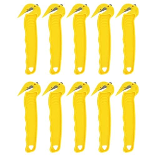 Thornton's Office Supplies Disposable Film Cutter, Sharp & Durable Steel Blade, Safe and Efficient Cutting Design for Shrink Wrap, Stretch Wrap, Tape, and Plastic Straps, Yellow (10)