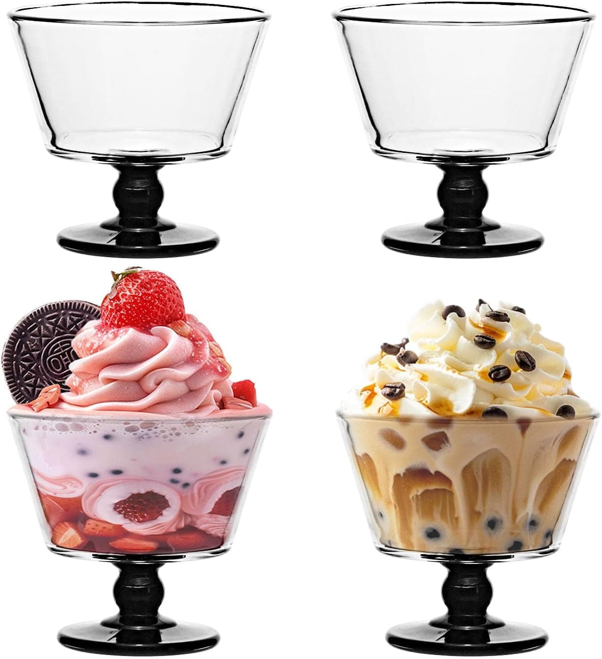 9oz Glass Dessert Bowlsice cream sundae bowls Set of 4Dessert Cups for Ice Cream Fruit Pudding small snacks Yogurt and Appetizers 4