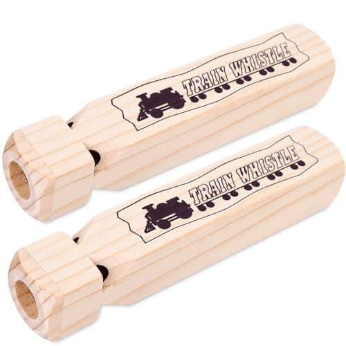 POPLAY 2PCS Kids Wooden Train Whistles Noisemakers 4Tone 73 Toy Wood Whistles for Kids Train Birthday Party Favors Carnival Prize Goodie Bag Filler Stocking Stuffers Game Prizes