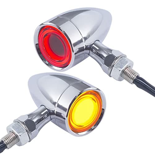 FATECIM 2X Motorcycle 40 LED Bullet Tail Lights Amber Turn Signals Running Brake Stop Lights Motorbike Taillights Rear Blinkers Indicators for Bobber Harley Honda Yamaha Suzuki Kawasaki Chopper Chrome