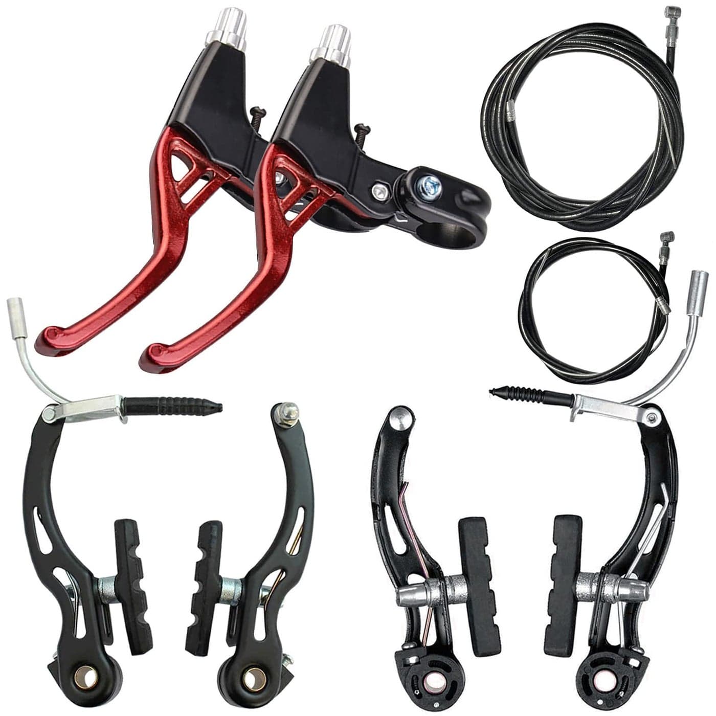 Lomodo 6 Pieces Bicycle Brake Accessories Including 2 Pack Aluminium Alloy Brake Levers 22 cm in Diameter and 2 Pair V Brake Set and 2 Pack Brake Wire for MountainRoadMTB BikeRed
