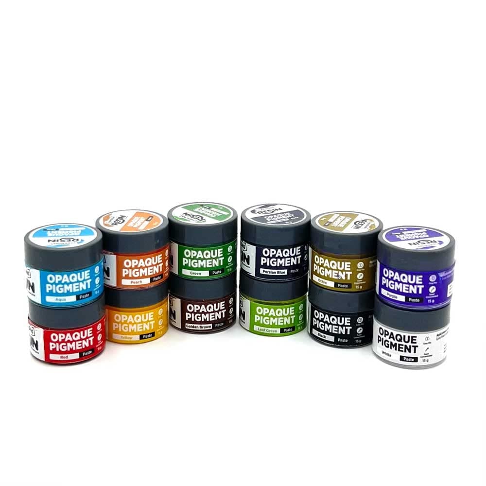 Haksons Opaque Resin Pigments Kit|Resin Colours For Epoxy Resin Art(Pack Of 12-15 Grams Each)-Persian Blue,Red,Green,White,Aqua,Purple,Black,Yellow,Leaf Green,Ochre,Golden Brown,Peach.