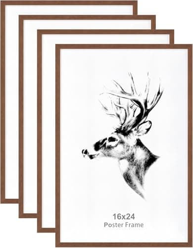 Yaetm 16x24 Picture Frames Set of 4, Walnut Brown, Solid Wood Frame 16 x 24 Frame for Gallery Wall, Photos, Posters & Art Prints, Wall Mount (4 pack, Walnut)