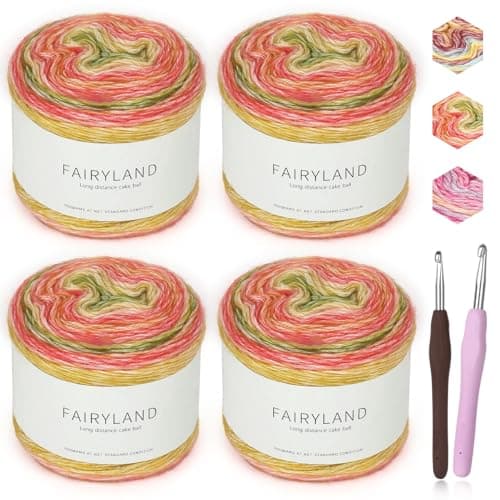Katech Ombré Yarn for Crocheting-Gradient Cake Yarn-4x100g 60% Cotton 30% Acrylic 10% Wool-Ombré Multicolor Soft Rainbow Cotton Crochet Yarn for Scarves, Shawls, Blankets and Garments(H)