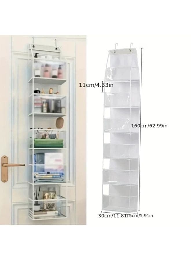 White 6 Grid Foldable Wall Mounted Organizer With Clear Transparent Fabric Compartments