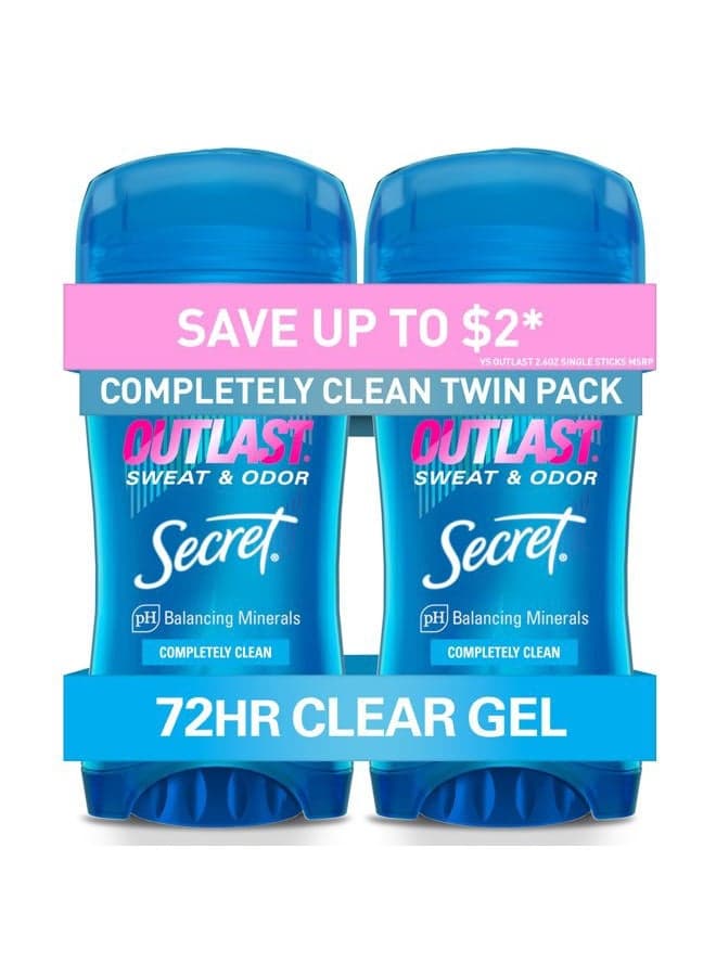Outlast Xtend Antiperspirant Deodorant, Completely Clean Clear Gel, 2.6 oz Twin Pack