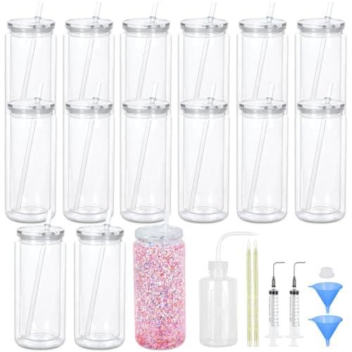 Maucircol 15 Pack Acrylic Snow Globe Tumbler 20 Oz Pre Drilled Double Wall Snow Globe Supplies Kit Plastic Snowglobe Tumbler DIY Kit Including Cups and DIY Tools