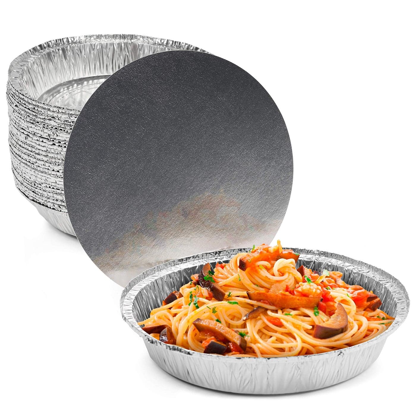 MATANA 40Pack Round Aluminium Foil Baking Trays with Lids 23cm1000ml OvenSafe Disposable Dishes for Pastry Flan Pie Cases